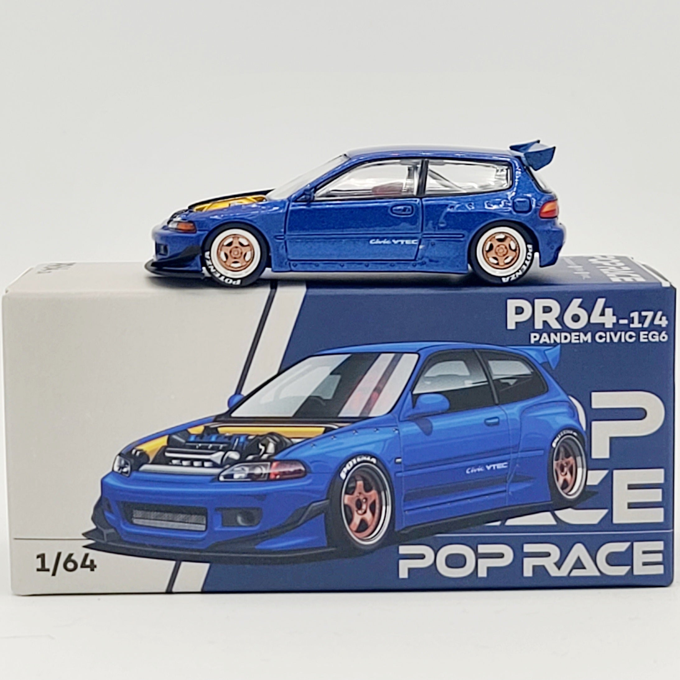 Pop Race Pandem Honda Civic EG6 - 1:64, Blue (2025 Limited Edition)